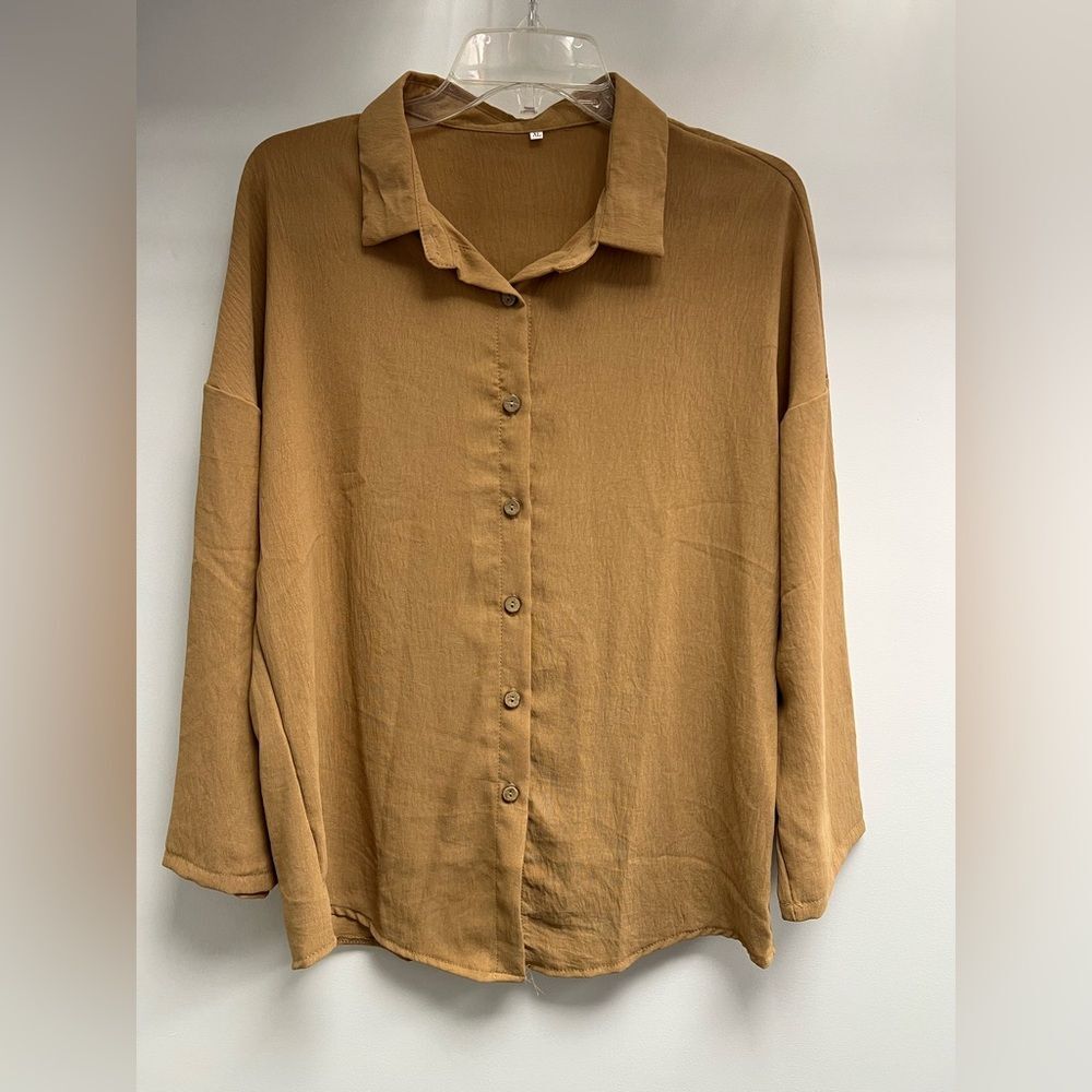 Casual Tan Button-Down Women's Shirt